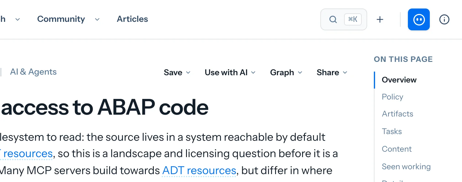 The top of a capability page, with the Use with AI menu in focus beside Save, Graph and Share
